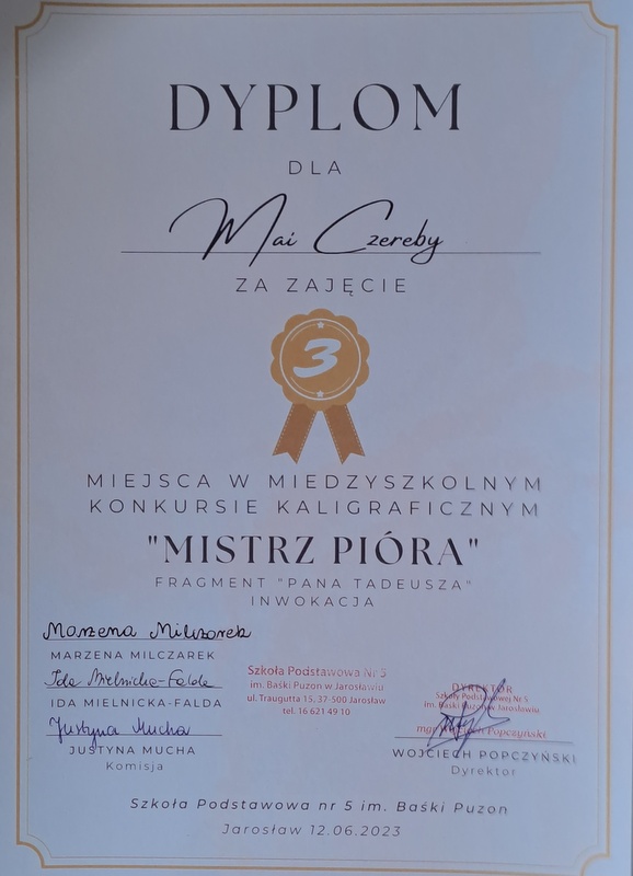 Międzyszkolny Konkurs Kaligraficzny 